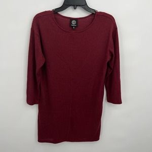 Bobeau Maroon Round Neck Long Sleeves Ribbed Knit Tunic Size S